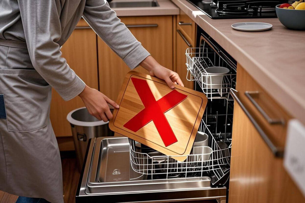 Wooden cutting boards cannot be put in the dishwasher