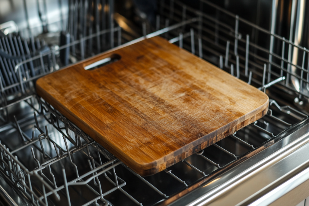 wooden cutting board in dishwasher