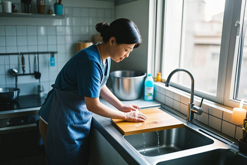 cleaning after cutting raw meat