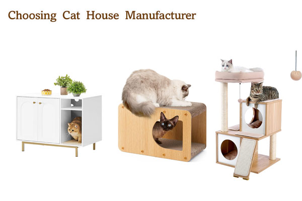 stack of wooden cat houses in warehouse