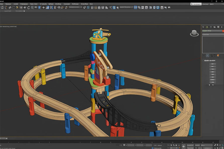 A young child's hands connecting two pieces of wooden railway track together.