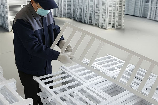 A quality inspector checking a crib's safety features