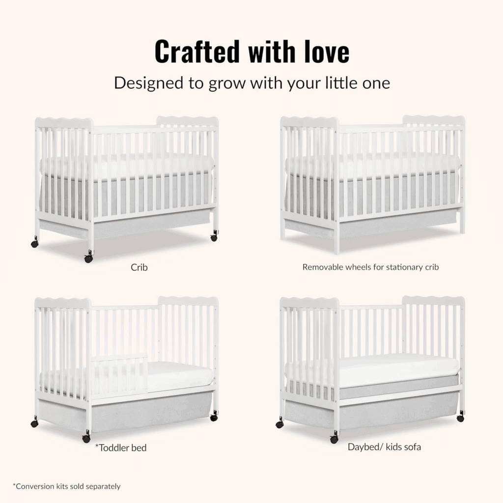 A well-maintained crib being converted into a toddler bed