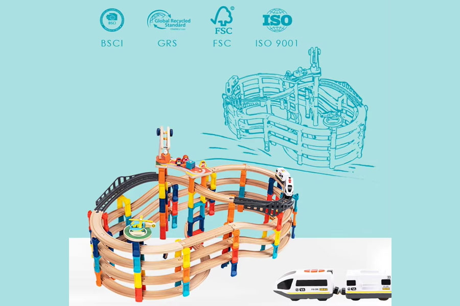 Various brands of wooden railway tracks connecting together seamlessly